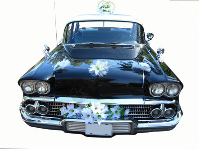 语气窗户一种白色背景的婚礼旧车后座图片