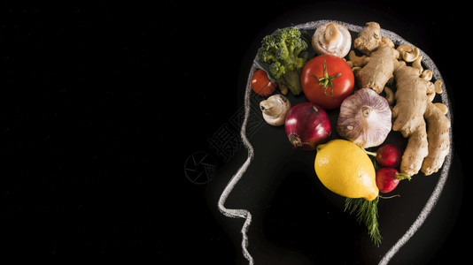 用蔬菜黑板制造的人类大脑高分辨度人脑用蔬菜黑板制作的人体大脑照片优质安全的建筑物丰富多彩的图片