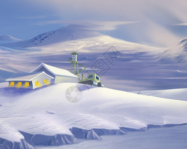 南极洲一种数字绘画南极一个地研究站的插图以现实化卡通风格颜色图片