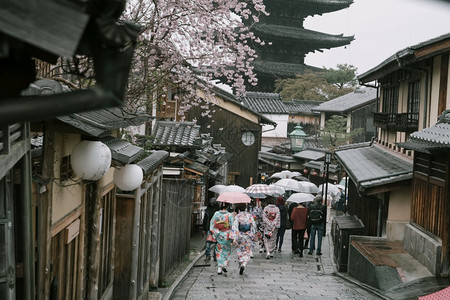 街道区亚洲人在日落的光季节在仓期间旧城京都图片