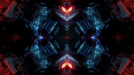 小说科幻3d插图抽象背景设计在黑暗无尽的隧道内具有发光的彩色霓虹灯照明视觉光效果插图背景艺术科学图片