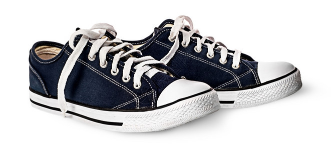 模型脚靴子一双深蓝色运动鞋与白背景隔离的一双黑蓝运动鞋图片