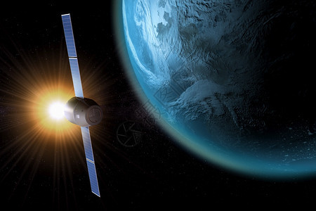 科学插图3D卫星在地球轨道上运行全的图片
