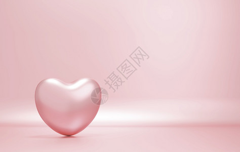 粉彩色的甜红纸背景上玫瑰金心复制空间3d图片