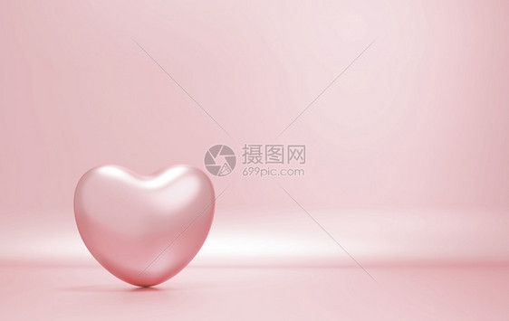 粉彩色的甜红纸背景上玫瑰金心复制空间3d图片