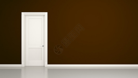 3D由棕色墙壁和一扇门制成在空的有间容纳内的公寓活明亮房间图片
