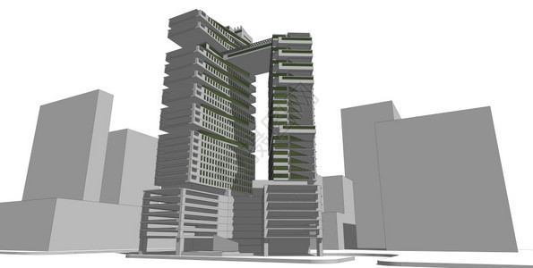3D插图架构建设视角线现代城市建筑抽象背景设计建筑结构图解3d插摘要建筑背景13256框架抽象的城市图片