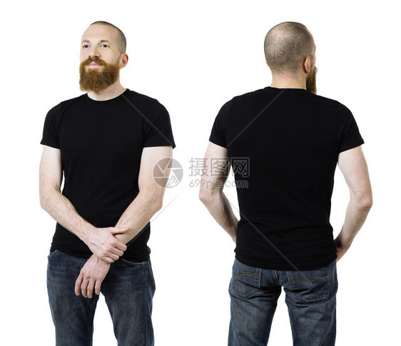照片一名留胡子身着黑色T恤前背和的男子照片头发一种您的图片