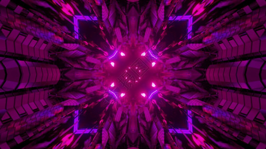 3d插图光学幻象抽背景粉色和紫的荧光线颜有闪和点在远方隧道内形成几何模式发光细胞以闪亮灯三维插图未来派荧光的错觉图片