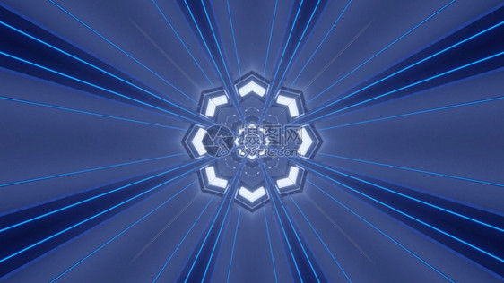 装饰风格对称的抽象3d插图d白几何八边装饰和对称射线的抽象背景设计蓝色有对称装饰3d图片