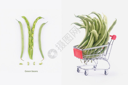 装满绿色蔬菜的购物车图片