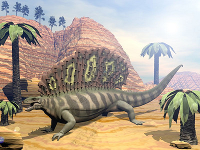 古生物学晴天风景白磷恐龙在沙漠中行走布维亚和直带树之间在阳光明媚的日落前漫步3D变成爱得佛龙恐3D化身图片