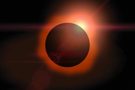 日食黑色天空背景的橙光圈天文学现象电晕图片