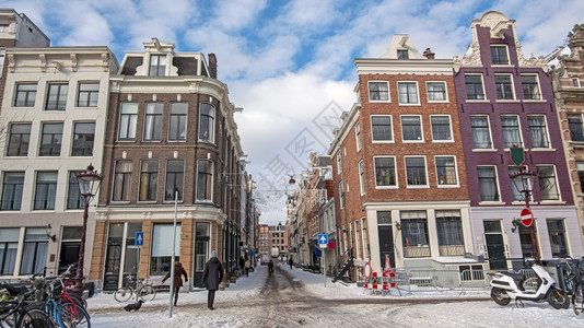 下雪的首都冬季荷兰阿姆斯特丹雪城旅游图片
