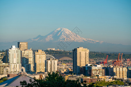 城市橙美国西雅图华盛顿市中心天际的景象戏剧图片