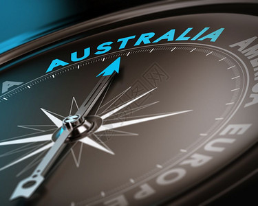 澳大利亚人指向目的地奥斯特利亚蓝色和棕调的简易针重点是主要词概念图象适合用作旅行咨询插图澳大利亚旅行目的地游机构辅导图片