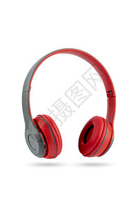 数字的现代设计在白色背景上隔离的红色无线耳机单身的配饰图片