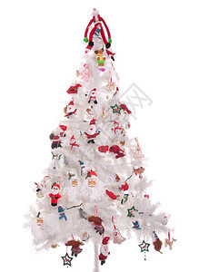 庆祝典白底树上隔离的经装饰圣诞节树图片