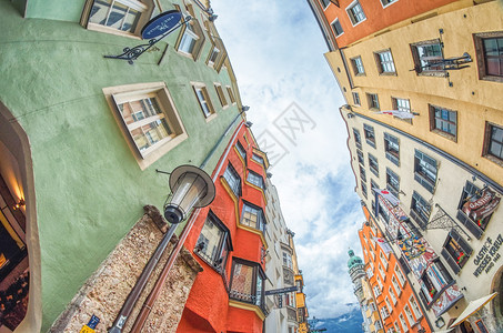 201年7月因斯布鲁克市中心Innsbruck是泰罗尔的主要城市房屋七月中央图片