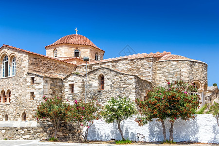 泛滥爱琴海希腊帕罗斯Parikia老城Ekatontapiliani教堂历史的图片