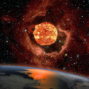 火焰辉光幻想太阳在地球上空升起火山喷发中的太阳出现在南银河中RCW79上半人体星座美国航天局提供的这张图像背景元素里图片