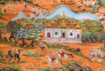 艺术工屋泰国清迈寺庙墙上过去泰国Lanna生命的泰壁画图片