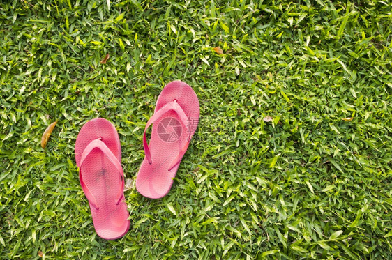 安详一对拖鞋被留在放松的一天田地上闲暇走图片