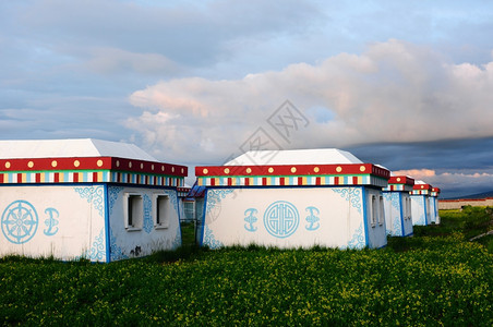 白色蒙古帐篷或草地上的雪鼠建筑学旅行游图片