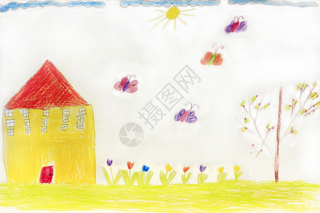多彩儿童喜剧39绘画配有室内蝴蝶和花朵快乐的家幼稚图片