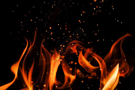 荒野红色的或者火线焰在黑色背景4k分辨率上隔离火花在壁炉中燃烧火线或焰在黑色背景图片