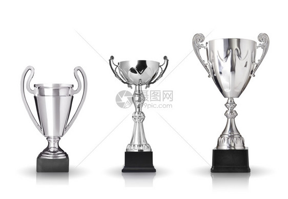 三种不同类的银奖杯孤立在白色背景上胜利金属的赢图片