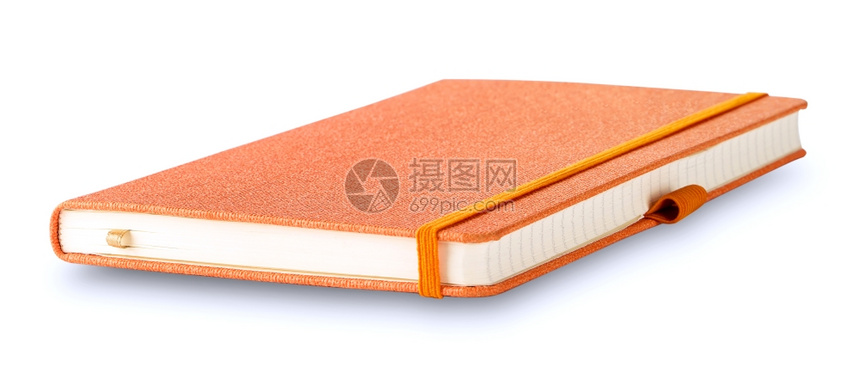 日记白背景笔本上孤立的橙色封面笔记本和橙色封面目的数据图片