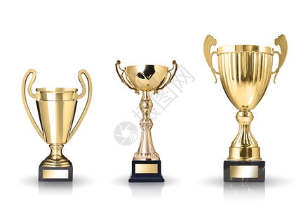 领导男人三种不同类的金奖杯孤立在白色背景上金属的图片