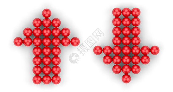 3d以白色背景的向上和下箭头形状组成小红球领导商业运动图片