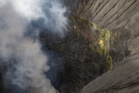 火山坑内含蒸汽和气体的黄色硫酸内部的地球事务图片