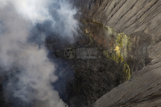 火山坑内含蒸汽和气体的黄色硫酸内部的地球事务图片