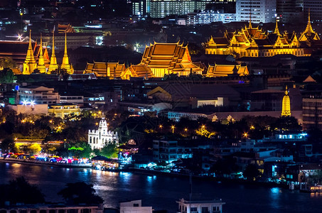 夜幕风景的LandscapeBangkok市和大宫殿天际线曼谷场景图片