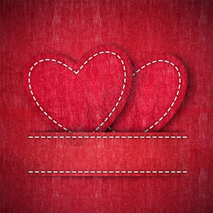 珍爱情人节日卡片的心红色材料牛仔布图片