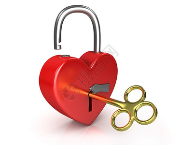 备忘录红锁打开以心脏的形式成在白背景上隔开的钥匙孔中金天假期图片