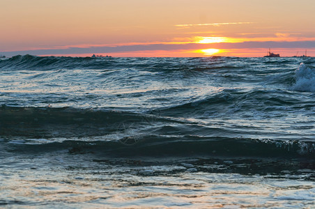 地平线加里宁格勒海上日落岸出上落景观图片