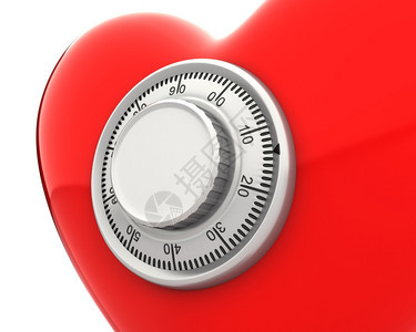 数字浪漫恋人红色心脏带数个安全锁的红色心脏在白背景上隔离关闭图片
