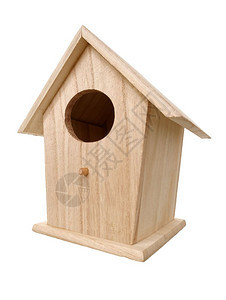 单身的白色背景木鸟巢箱屋窝木巢箱和住宅复制图片