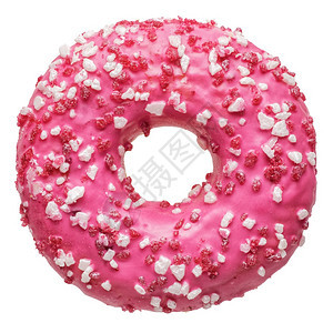 糖果好吃孤立的物体单个新鲜粉色草莓甜圈白色背景新鲜粉草莓甜圈小吃图片