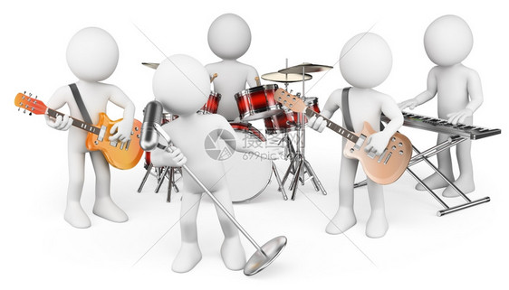 3d白人音乐组演奏现场孤立的白色背景键盘现代的表演图片