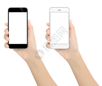 手指握黑白机孤立色剪接路径手持黑色和白电话隔离剪切路径手内有白色里面反应灵敏图片