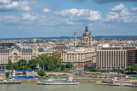 旅行欧洲匈牙利布达佩斯1802在阳光明媚的夏日早晨欣赏多瑙河和匈牙利布达佩斯河堤的景色匈牙利布达佩斯多瑙河的景色建筑学图片