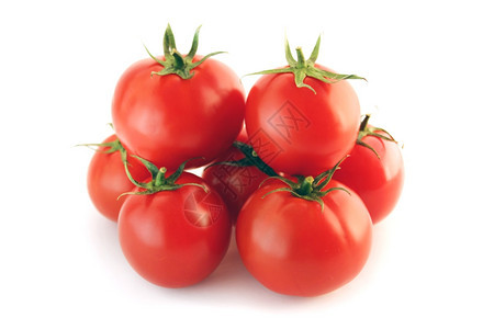成熟新鲜红番茄白底绿干一顿饭营养图片