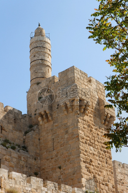 耶路撒冷古代城堡和大卫塔夏天角度建筑学图片