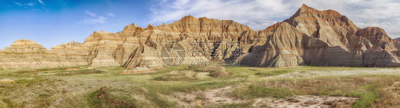 目的地南达科他州Badlands公园的一部分展示了该地区的草原和山丘并进行了大规模全景土壤丘陵图片