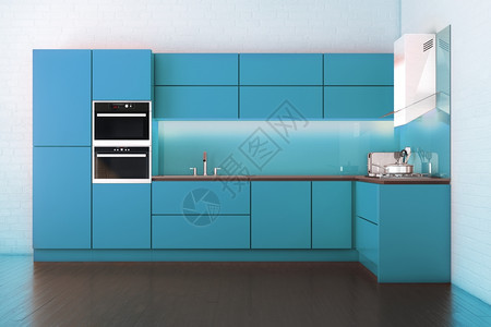 地面现代的颜色蓝高科技豪华厨房内阁图片